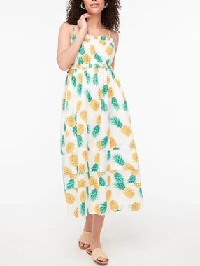 J. Crew Factory Pineapple Ruffle Smocked Top Midi Dress Multicolor Size 2